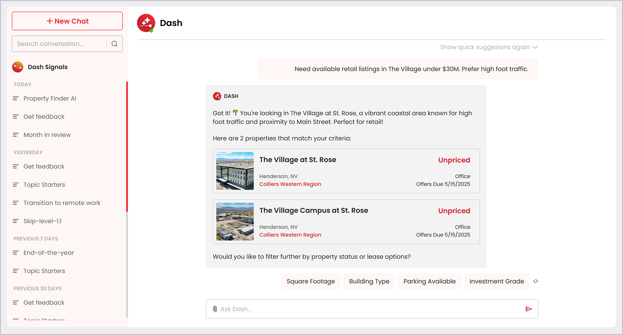 AI Property Finder interface on Duxre platform